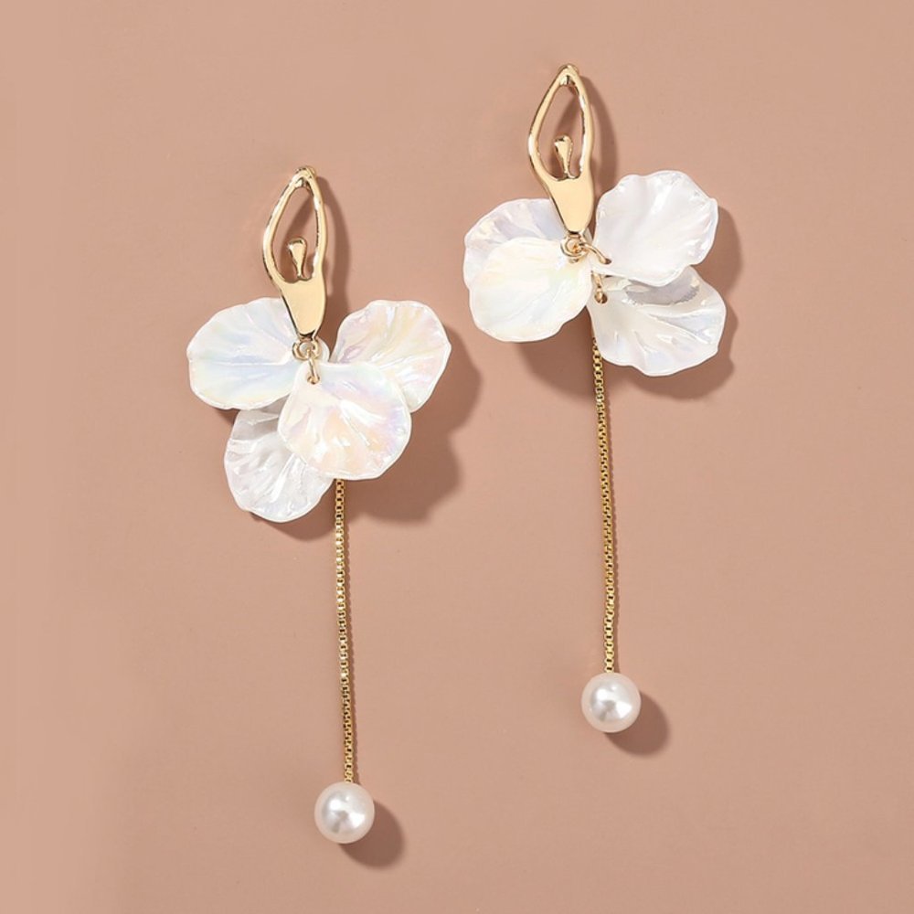 GOLD Pearl Drop Ballet Earrings Fashion Jewelry - Picture 2 of 5